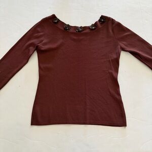Elegant Brown Women's Top with Floral Accents